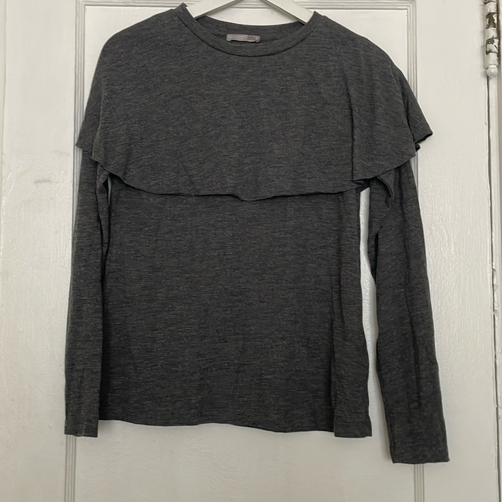 Grey long sleeve tee with cowl